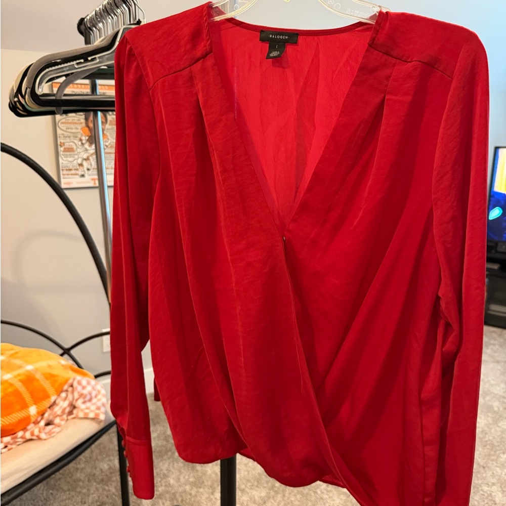 Halogen Red Long Sleeve Wrap Blouse